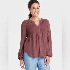 Knox Rose Dusty Rose Button-Up Blouse Medium NWT